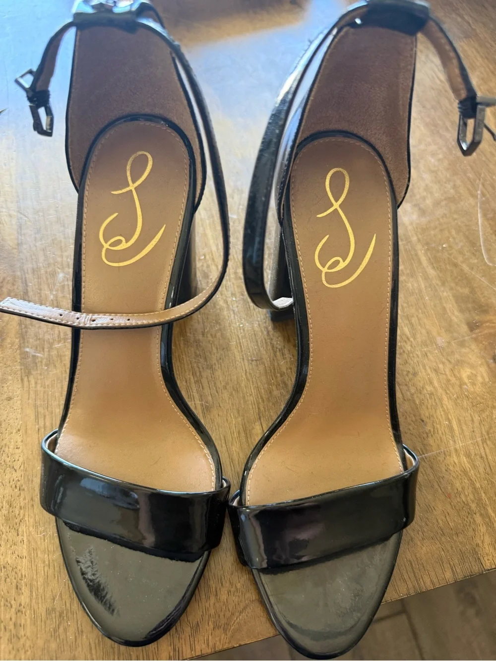 Sam Edelman Black Patent Open-Toe Ankle-Strap Heels